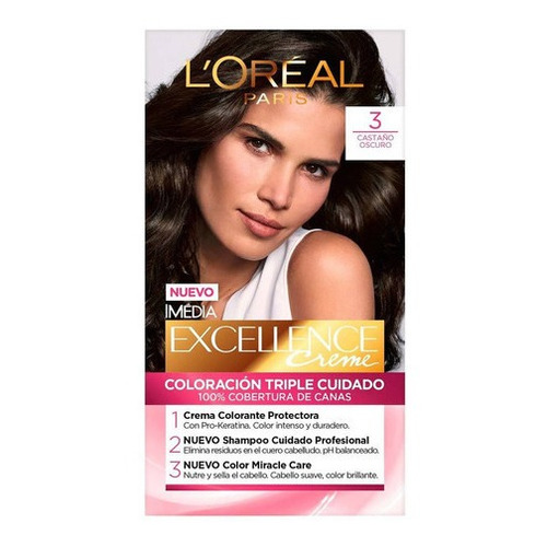 Kit Tintura L'Oréal Paris  Excellence Tintura L'Oréal Excellence Creme tono 3 castaño oscuro para cabello