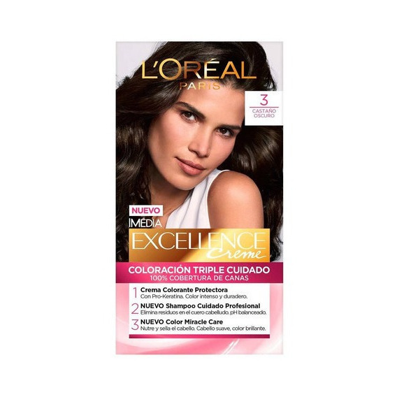 Kit Tinta L'Oréal Paris  Excellence Kit Tintura L'Oréal Paris Excellence Creme tono 3 castaño oscuro para cabello