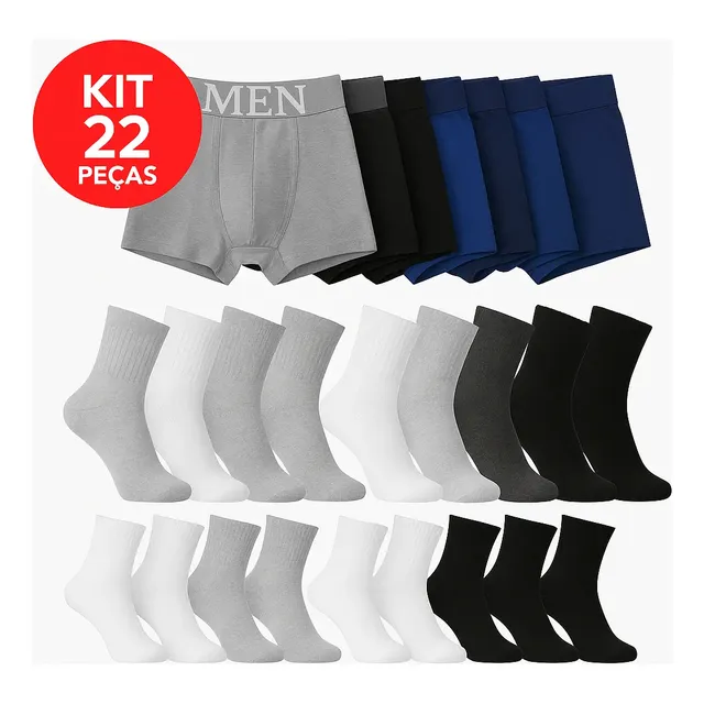 Kit Masculino Premium 22 Peças 10 Box + 12 Meias