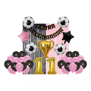 Globos Cumpleaños Decoración Fútbol Inter D Miami Rosa/negro