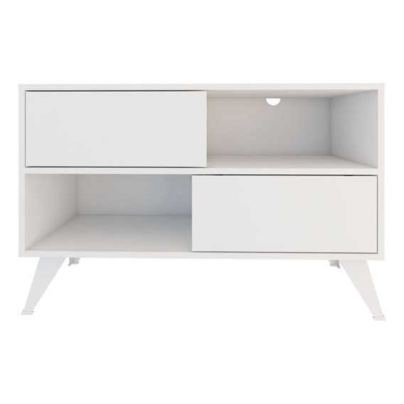 Mueble Rack Para Tv Hasta 42 Con Puertas Y Estantes Color Blanco Rumba