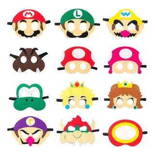 Pack 12 Mascaras Para Niños Super Mario Bross