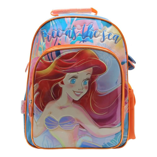 Mochila Escolar La Sirenita Disney Libre Como El Mar Color Azul Diseño de la tela Liso