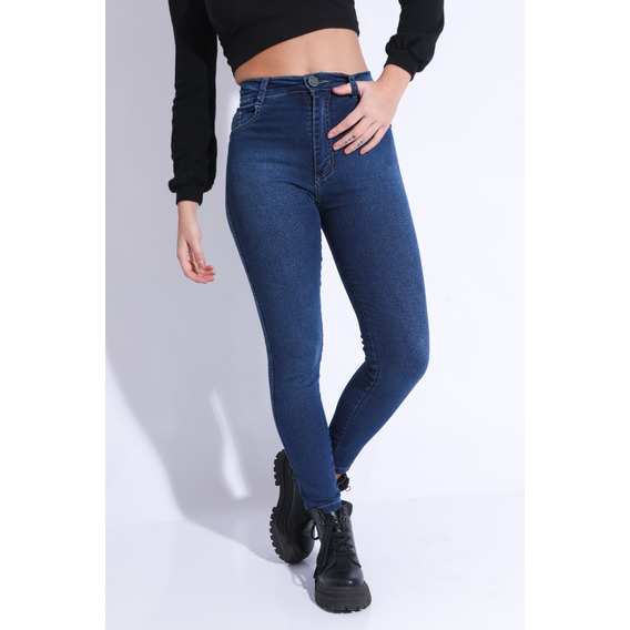 Jean Mujer Chupin Azul Tiro Alto Calce Perfecto Pink Rock 