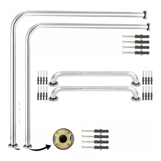 Kit 2 Barras De Apoio 70x70 + 02 Alças 60cm Cadeirante