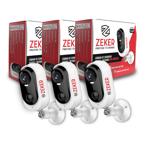 Pack X3 Cámara De Seguridad Inalámbrica Wifi Ip Exterior Zeker 3mp Batería Recargable Impermeable Ip66