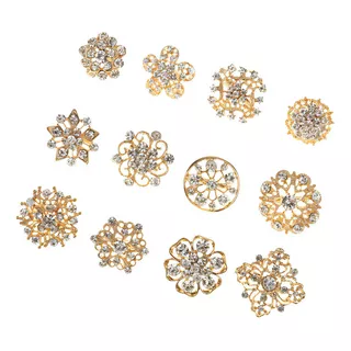 12 Broches Dorados Con Forma De Flor Con Diamantes De Imitación