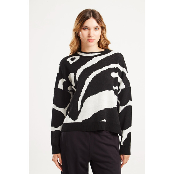 Sweater Jacquard Animal Print  Negro Koxis Mujer