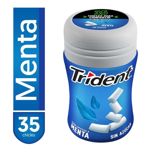 Chicle Trident Sabor Menta Sin Azúcar (frasco Con 35 Uni).