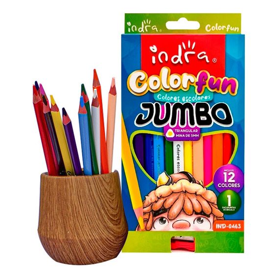 Lápices De Colores Jumbo Indra Punta 5mm 12 Pzs + Sacapuntas