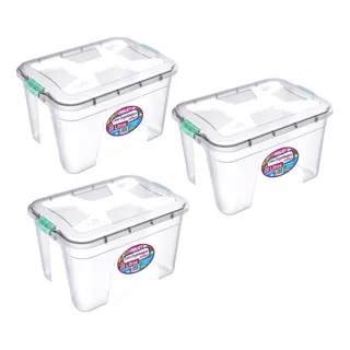 Kit 3 Caixas Organizadoras Transparente 20 Litros - Uninjet Cor Azul