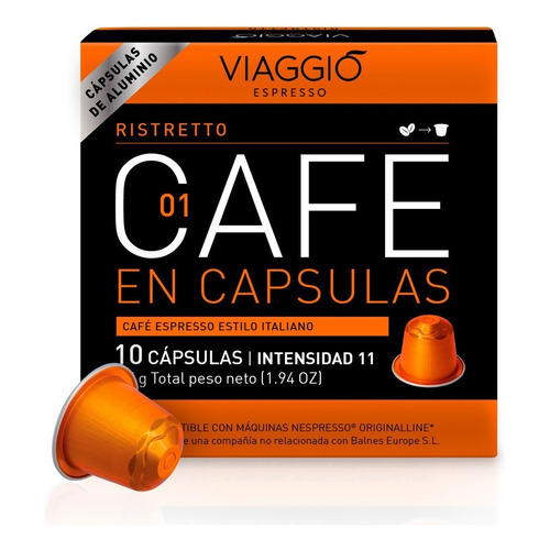 Caja x10 Capsulas Cafe ristretto Viaggio para nespresso sin TACC