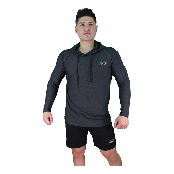 Polera Gym  Capucha Manga Larga Tela Suave Elasticada