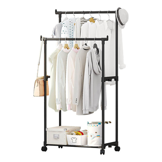 Rack Organizador Doble Para Ropa Perchero Closet Con Ruedas