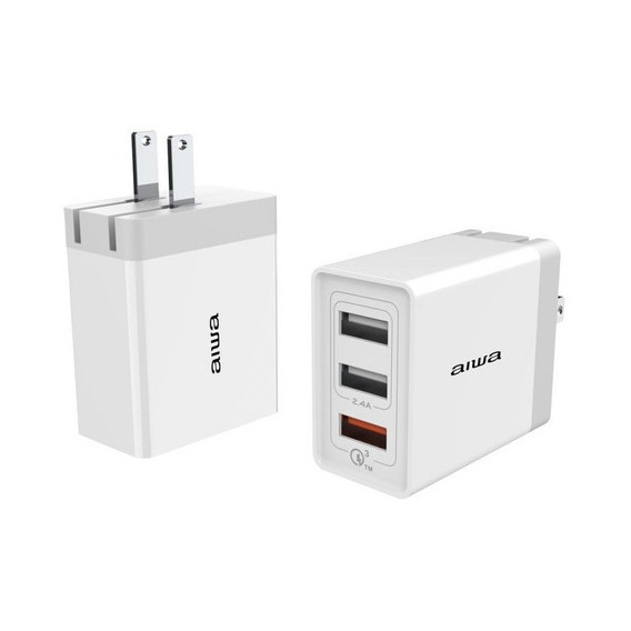 Cargador Carga Rapida De Pared 3 Puertos Usb Aiwa Blanco