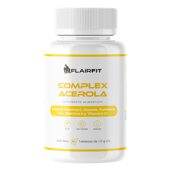 Suplemento En Cápsulas Flairfit® Formulación Premium Complex Acerola, Probióticos, Zinc, Vitamína A, Vitamína D3, Vitamína C, 60 Tabletas.