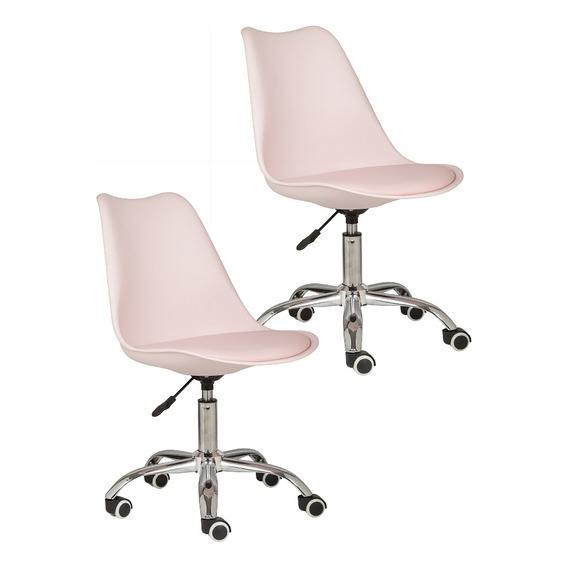 Set 2 Pieza Silla Estilo Eames Holly De Oficina Color Rosa