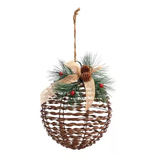 Bola De Natal Rattan Com Laco Xadrez Cru 20cm 1 Unid 1004300 Cor Marrom