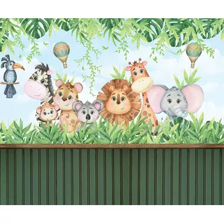 Painel Adesivo Animais Fofo Safari Infantil Quarto Menino M²
