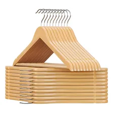 Perchas Hants Madera Lustrada Para Todo Tipo De Prendas Pack De 10 Unidades Color Natural