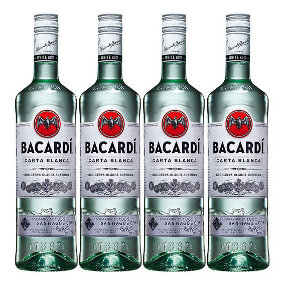 Pack De 4 Ron Bacardi Carta Blanca 750 Ml