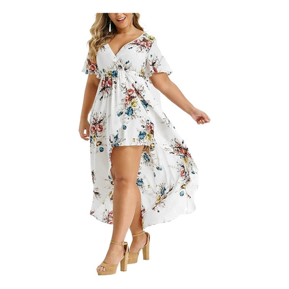 Vestido Gordita Floral Hasta La Cintura Dobladillo Irregular