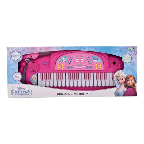 Juguete Organo Piano Frozen Disney Microfono Ditoys Luces Color Rosa