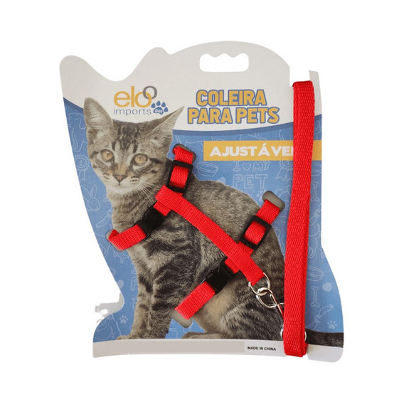 Arnés de nylon para gatos con guía en el pecho, collar guía, color rojo
