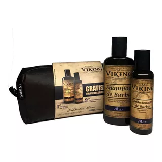 Kit Necessaire Shampoo E Condicionador De Barba Viking Mar