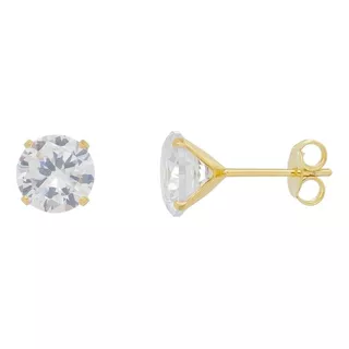 Par De Brincos Pedra Zirconia Folheado Ouro 18k Solitário 