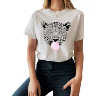 T-shirts Camiseta Blusa Leopardo Com Chiclete