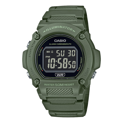 Reloj pulsera digital Casio W-219HC-3BVDF con correa de resina color verde - bisel negro
