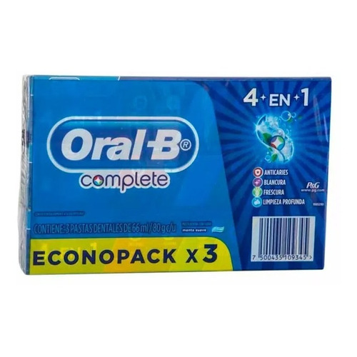 Pasta De Dientes Oral-b Complete 4en1 Con Flúor 80g 3pack