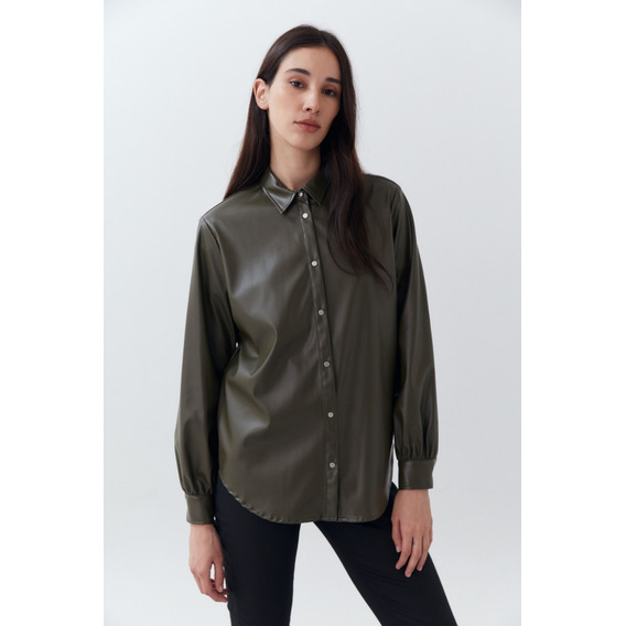 Camisa Vegan Leather - Military Olive Mujer Desiderata