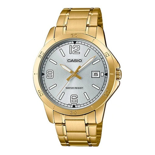 Reloj Hombre Casio Mtp-v004g-7b2 Dorado Análogo Color del fondo Plateado