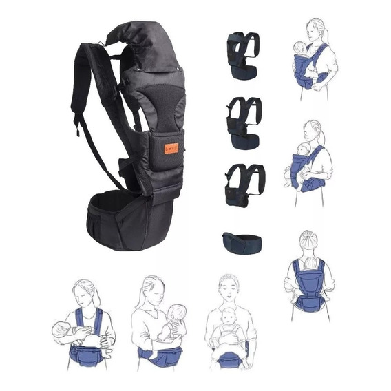 Mochila Porta Bebe  15kg Hipseat Faja Lumbar Asiento Capucha