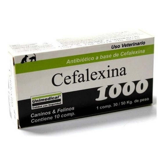 Cefalexina 1000 Antibiótico Para Perros Y Gatos X 10 Comp