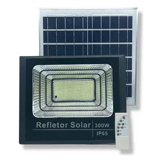Refletor Holofote Solar 300w 6000k+placa Solar Prova Dágua