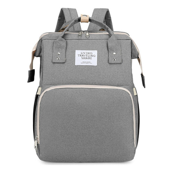 Mochila 2en1 Bolso Maternal Cuna Cambiador Plegable Portable Color Gris Diseño De La Tela Liso