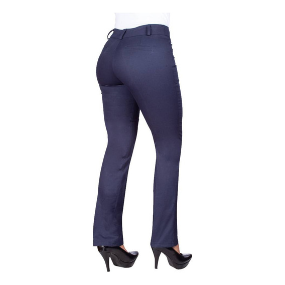 Pantalon Azul Mujer Stretch Tiro Alto Dril