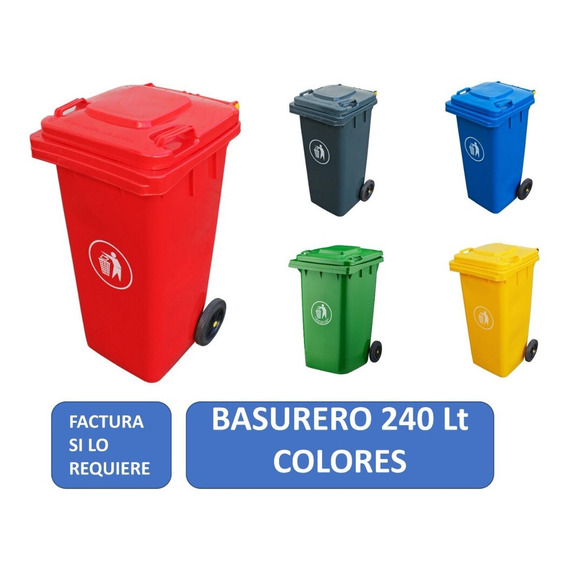 Basurero Contenedor De Basura 240 Litros Con Ruedas, Colores Color Rojo