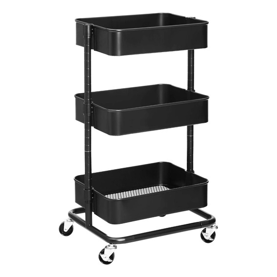 Carro Auxiliar Organizador Negro Ajustable 3 Niveles Oaxen