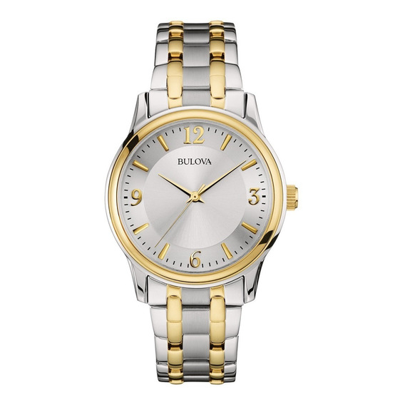 Reloj Bulova Corporate Two-tone Original Hombre Time Square Color de la correa PLATEADO Y DORADO Color del bisel Dorado Color del fondo Plateado