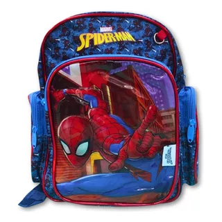 Mochila Escolar Homem Aranha Com Alças Cor Azul Desenho Do Tecido Estampado