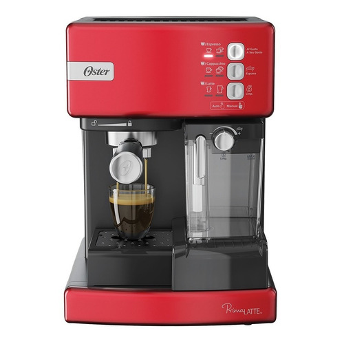 Cafetera Oster PrimaLatte BVSTEM6603 automática roja para cápsulas monodosis y expreso 220V