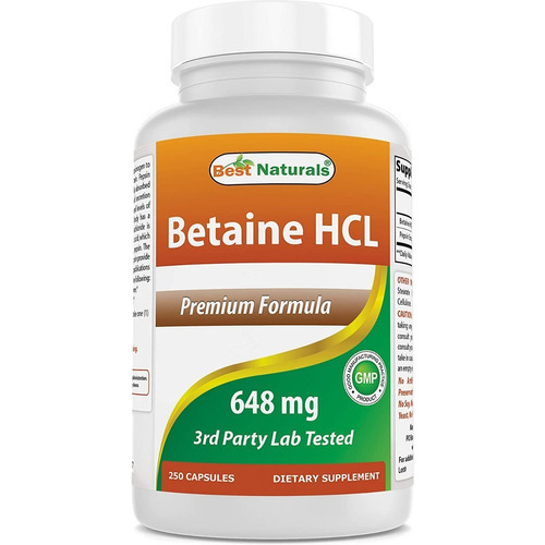Best Naturals Suplemento Dietético Betaine Hcl 250 Capsulas Sabor Sin Sabor