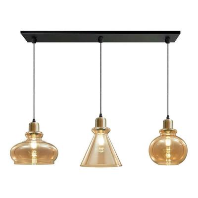 Colgante 3 Luces Vintage Trio Vidrio Bronce Apto Led Mks