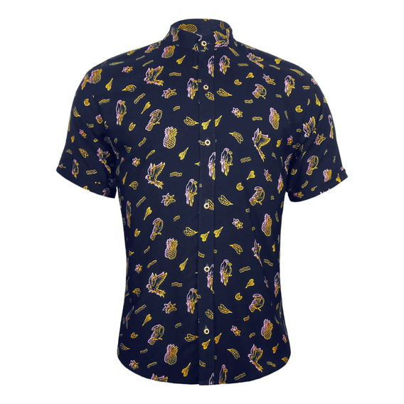 Camisa Hawaiana Moda Casual Slim Fit Cuello Mao Caballero