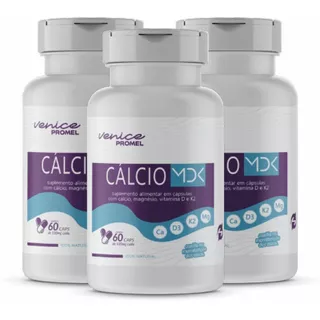 3x Cálcio Mdk - Cálcio, Magnésio, Vitamina D3 E K2 60 Caps