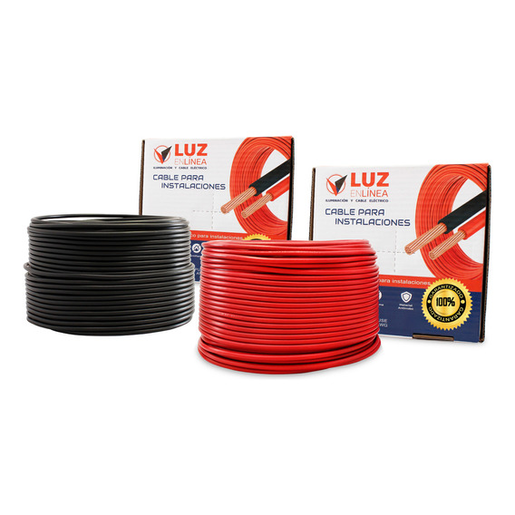 Pack con 2 rollos 100m Cable Calibre 12 Rojo y 100m Calibre 12 Negro Thw Cca Pvc 75°c  Marca Luz En Linea